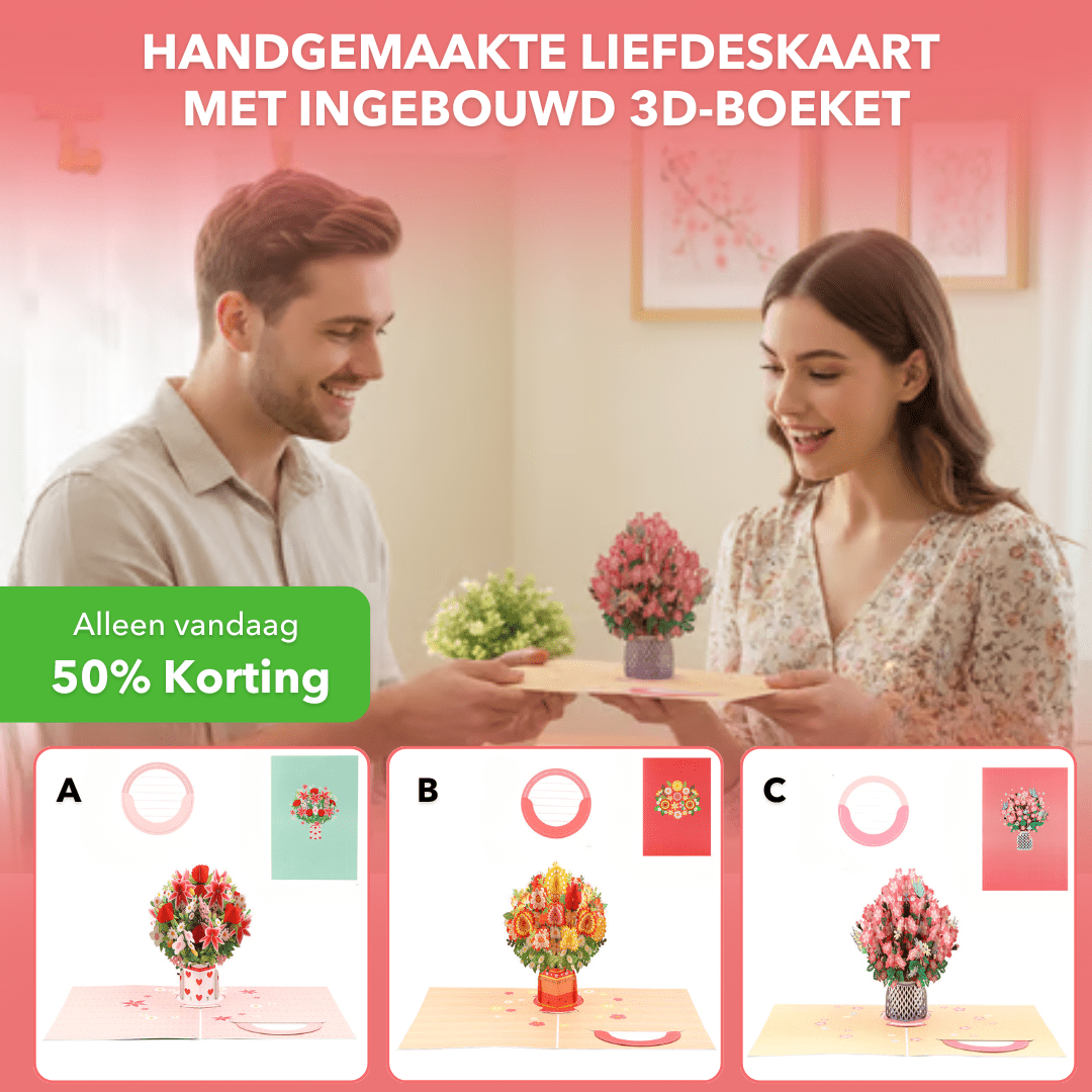 BloomCard™ - Handgemaakte liefdeskaart met 3D - boeket - Suusie