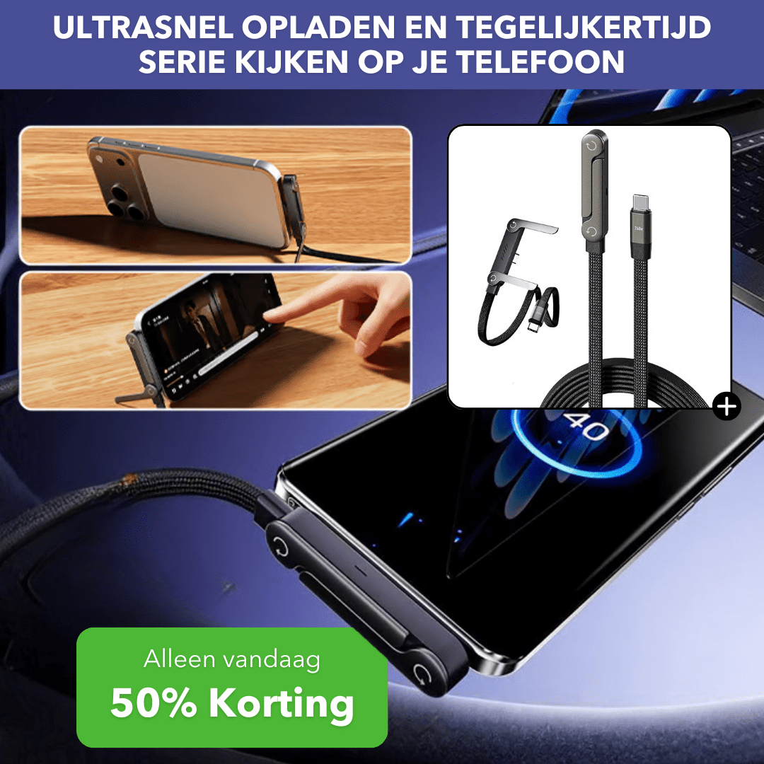FlexCharge™ - Ultrasnelle oplaadkabel met ingebouwde standaard - Suusie