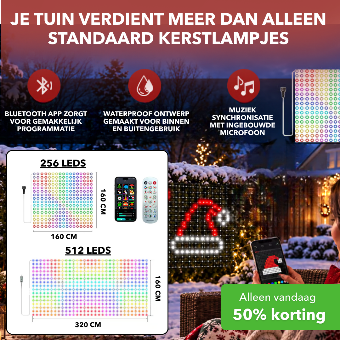 PixelGlow™ - Programmeerbare kerstverlichting via telefoon en muziek - Suusie