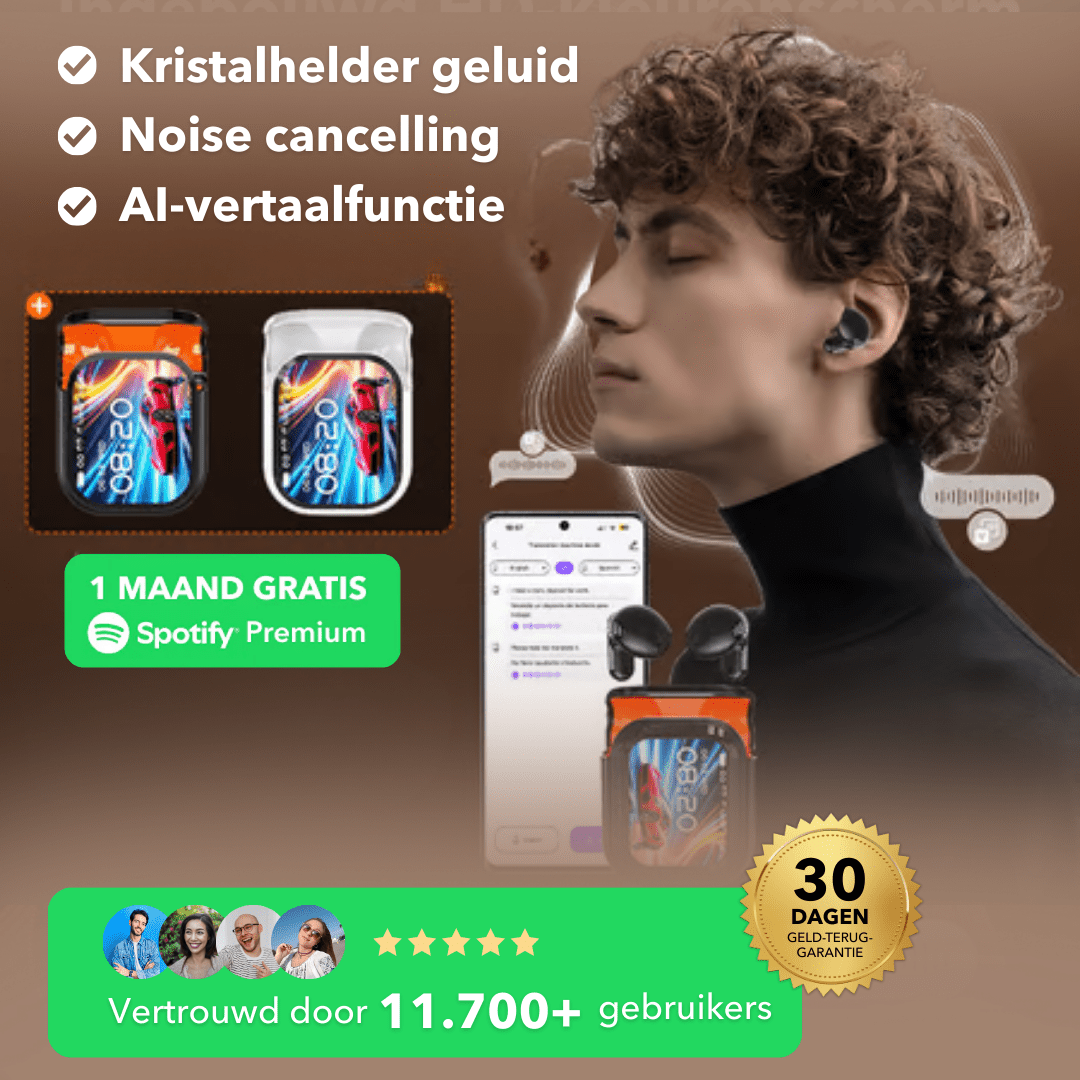 TalkPods™ - AI - hoofdtelefoon met directe vertaling en HD - scherm - Suusie