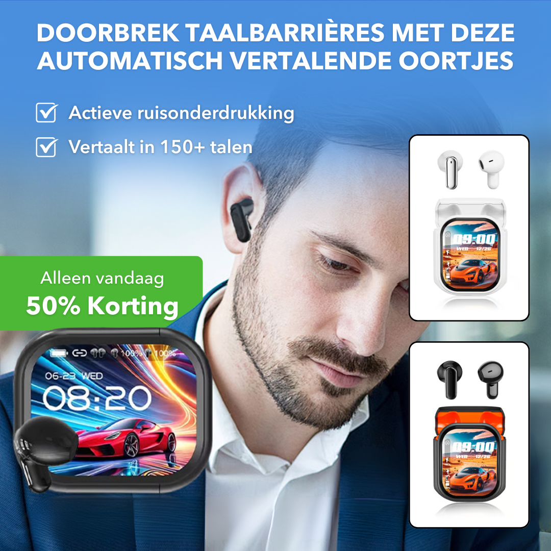 TalkPro™ - AI vertaaloordopjes met touchscreen en ruisonderdrukking - Suusie