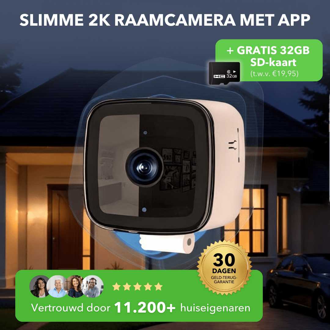 UltraView™ - Slimme 2K beveiligingscamera voor op het raam - Suusie